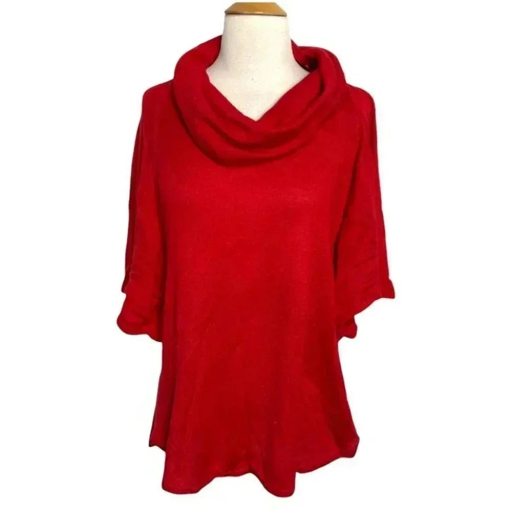 INC M Red wool + angora blend‎ cowl neck bat wing sweater